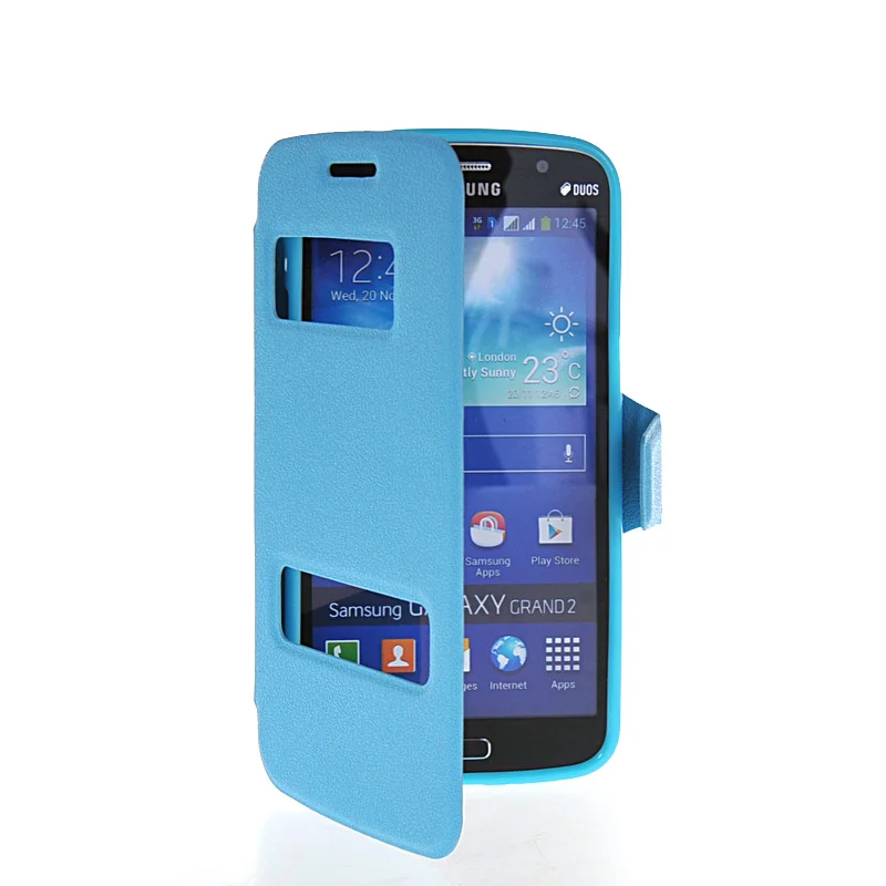 Из искусственной кожи 5.25For samsung Galaxy Grand 2 чехол для samsung Galaxy Гранд 2 Duos G7102 G7105 G7106 откидная крышка для сотового телефона чехол - Цвет: style1 Sky Blue