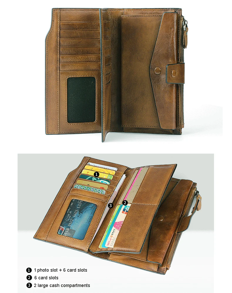 Винтажный Модный мужской кошелек из натуральной кожи клатч Длинный сумка для