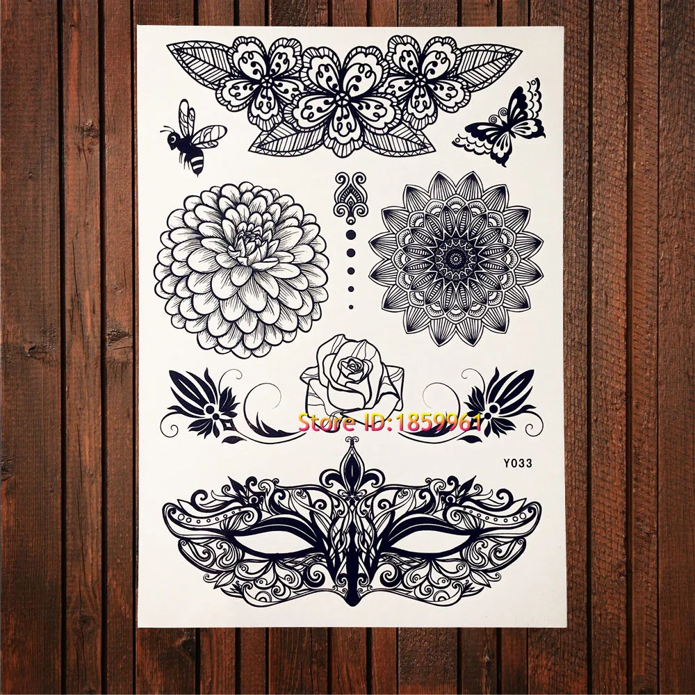 1 шт. черная сетка из хны с узором временная татуировка женский боди-арт цветок
