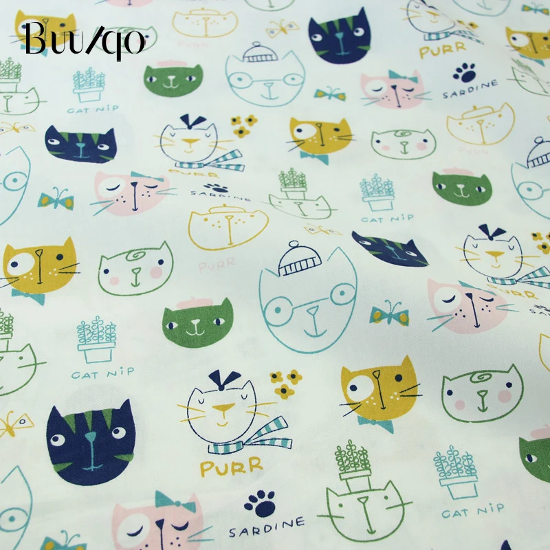 Детская хлопчатобумажная ткань с принтом кошек для самостоятельного