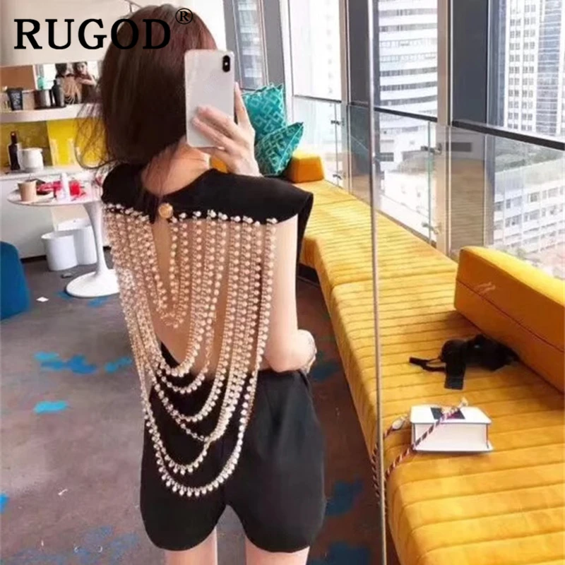Женский комбинезон без рукавов RUGOD Облегающий в европейском стиле с жемчужными
