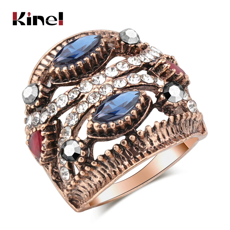 

Kinel Natural Stone Vintage Ring For Women Bohemia Ethnic Wedding Jewelry Antique Gold Color Turkish Punk Big Rings 2019 New