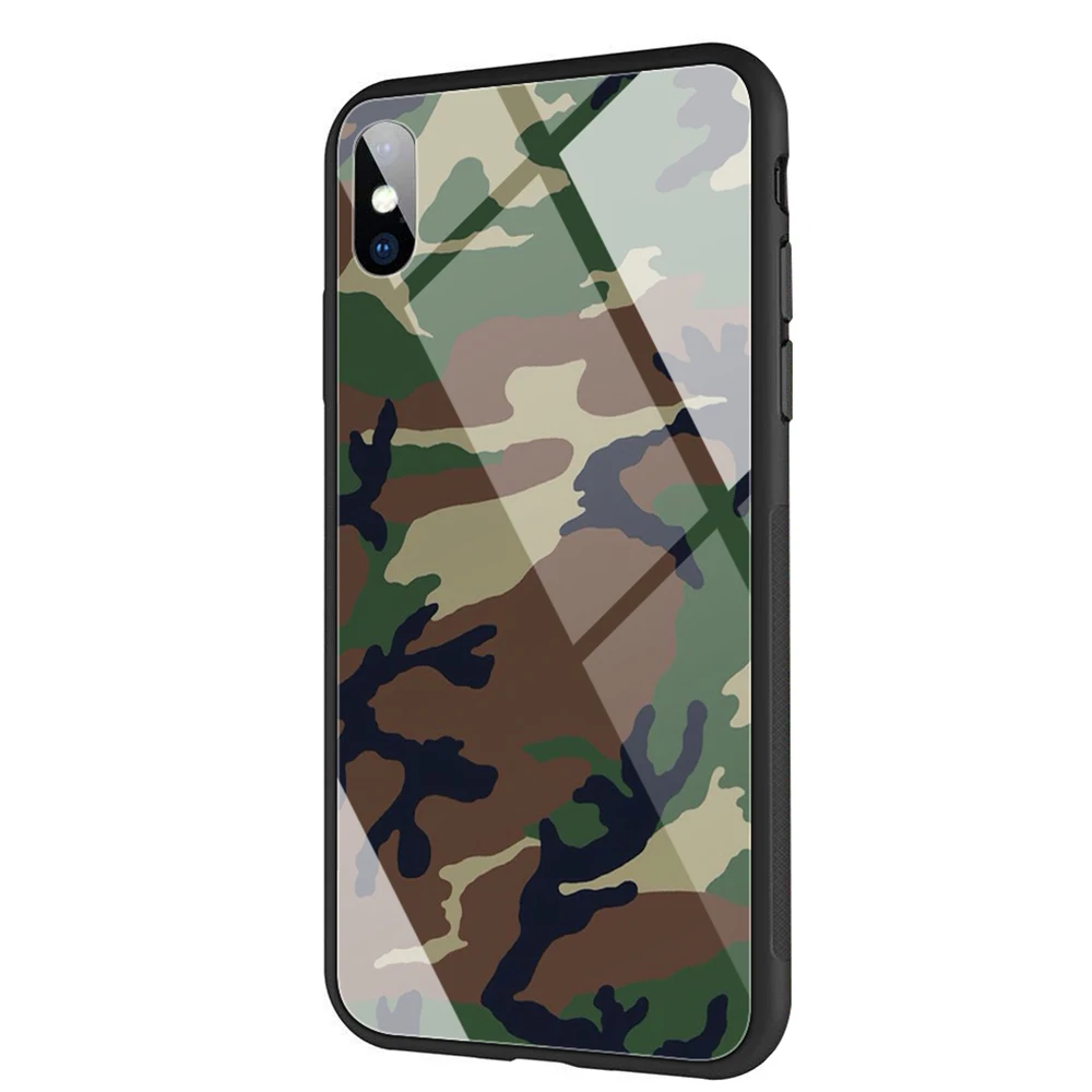 Lavaza Army Green Camouflage Tempered glass TPU Case for iPhone XS Max XR X 8 7 6 6S Plus 5 5S SE | Мобильные телефоны и