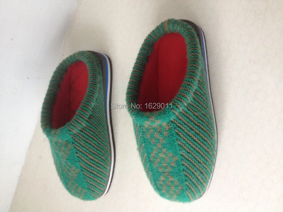 Hand Knitted Woolen Slippers Cotton-padded Crochet Cozy Wear Warm Winter Indoor Shoes 80001 | Обувь