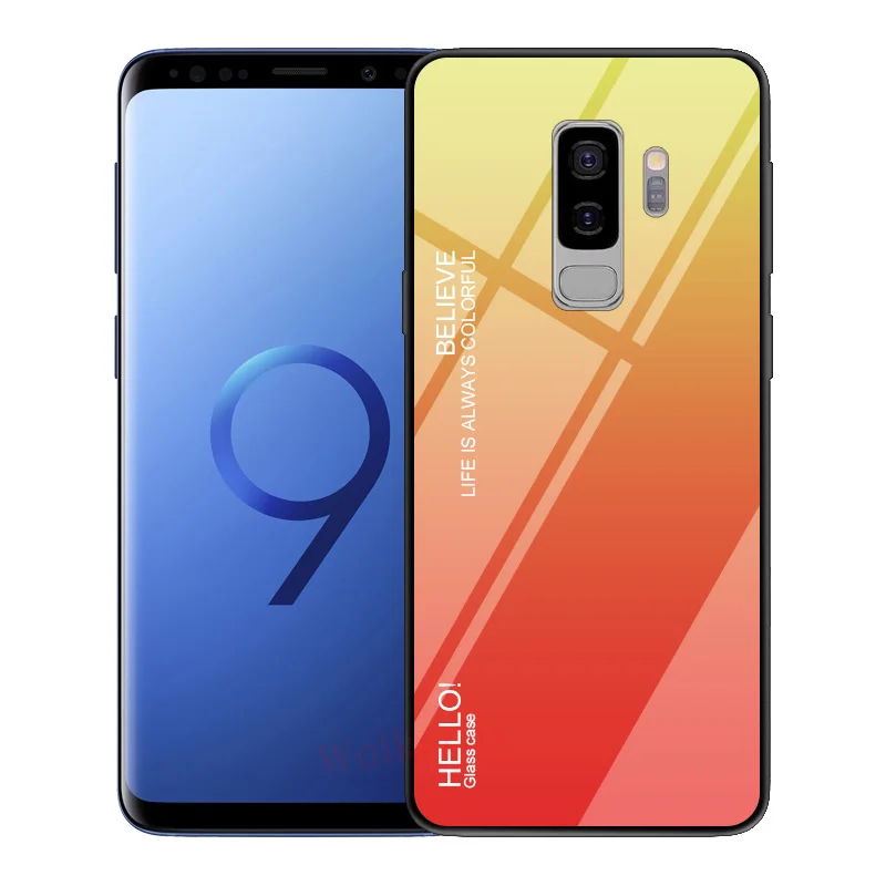 Градиент Стекло чехол для samsung Galaxy J3 J4 J8 J6 плюс J2 Pro J4 Core J3 J5 J7 J1 J5 J7 для задней панели телефона из термопластика чехол - Цвет: yellow
