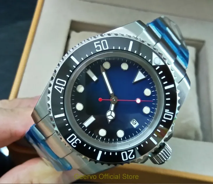 

43mm GEERVO blue&black dial Black ceramic Bezel Automatic Self-Wind movement Men Watch luminous Mechanical watches 171a