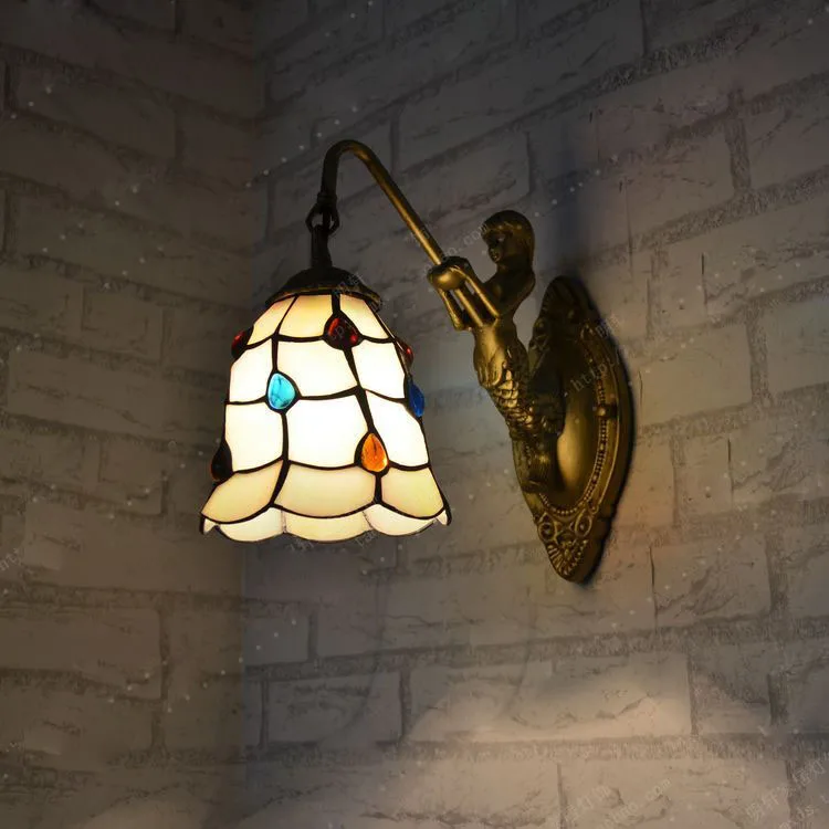 Simple modern European style wall lamp Tiffany bedside bedroom mirror bathroom Mermaid peacock tail | Лампы и освещение