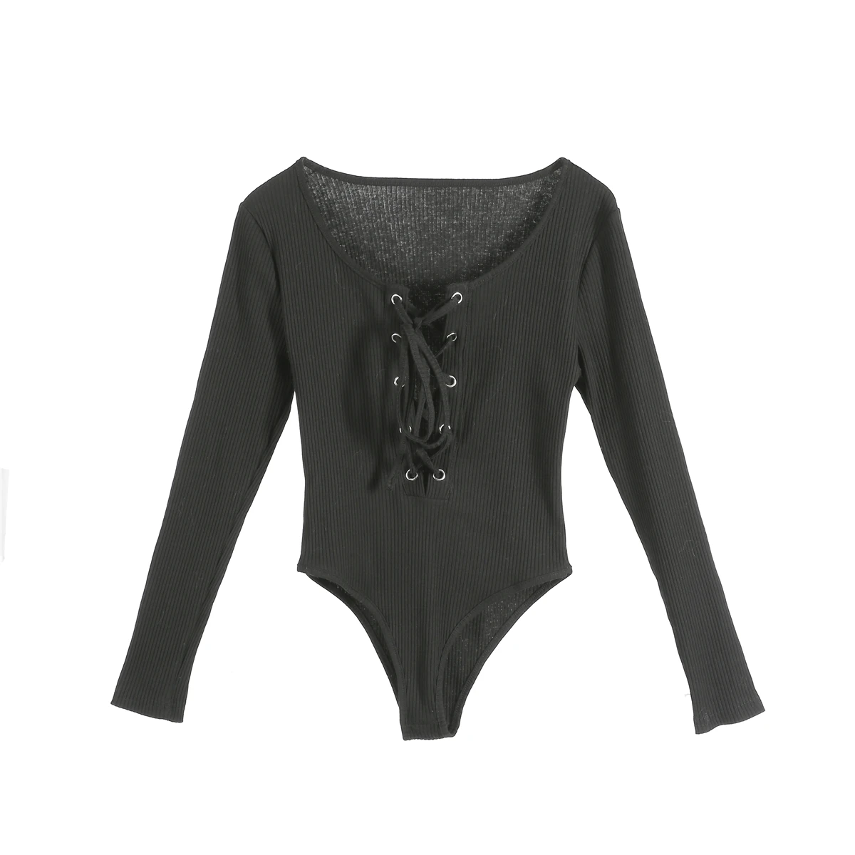 

Women's Bodycon Bodysuit Ladies V Neck Long Sleeve Bandage Jumpsuit Romper Solid Leotard Overalls Streetwear