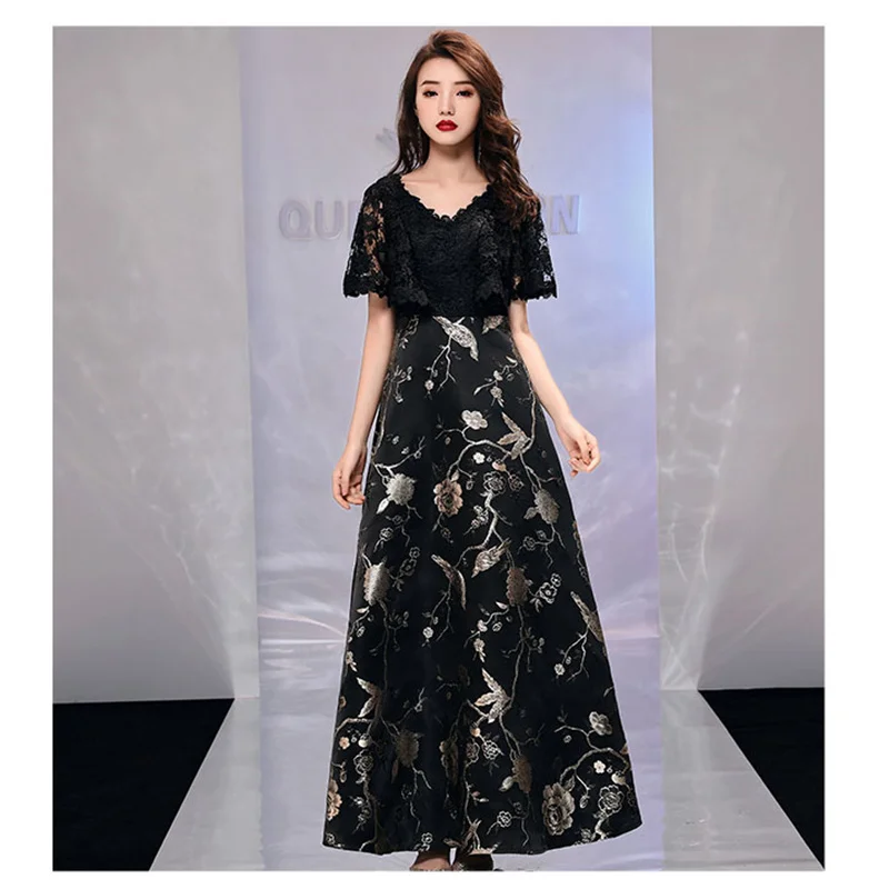 Black Это YiiYa Vestidos de Gala длинное платье для выпускного вечера на бретельках с открытой спиной и цветочным кружевом с v-образным вырезом женские вечерние платья размера плюс E483 - Цвет: Black