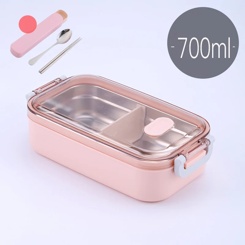 1 layer Pink 1 Горячая Распродажа для микроволновой печи герметичный Ланч-бокс пластиковый из нержавеющей стали Портативный пищевой контейнер с отделениями Бенто-бокс для пикника набор - Цвет: 1 layer Pink 1