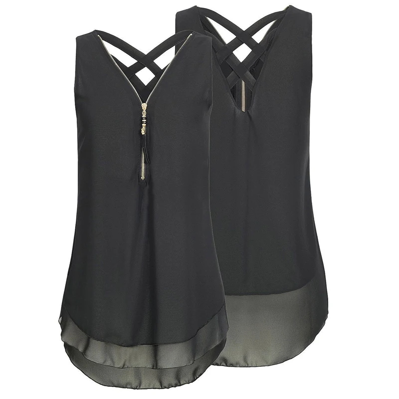 VITIANA Plus Size 5XL Women Casual Shirt 2018 Sleeveless V Neck Zipper Summer Chiffon Blouse Female Elegant Tank Tops|Блузки| |