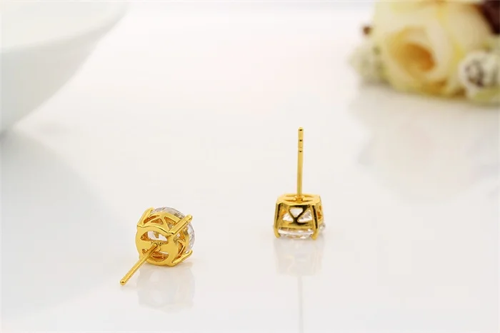 Золото Цвет Четыре коготь круглый Амур Cut Циркон Серьги-гвоздики для женщин детей