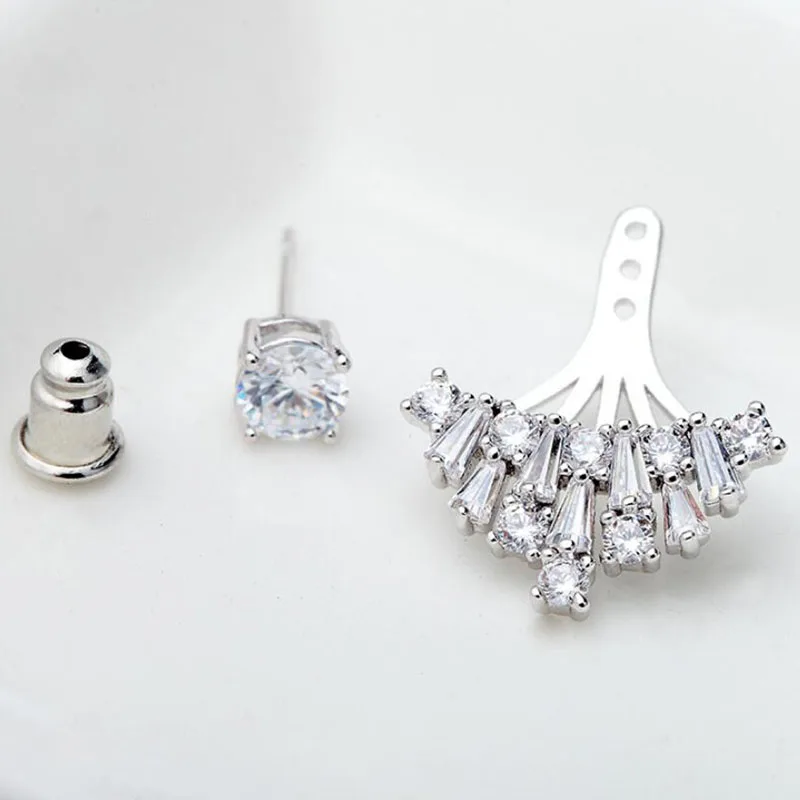 New Sparkling AAA Cubic Zirconia Ear Stud Earrings for Women Double Sided Bijoux Jewelry Wholesale | Украшения и аксессуары