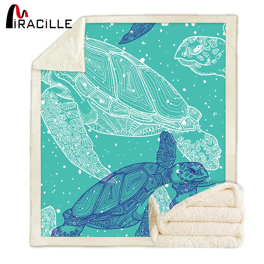 

Miracille Sea Turtle Printed Throw Blankets For Home Tortoise Soft Velvet Plush Sherpa Fleece Blanket Marine Animal Bedding