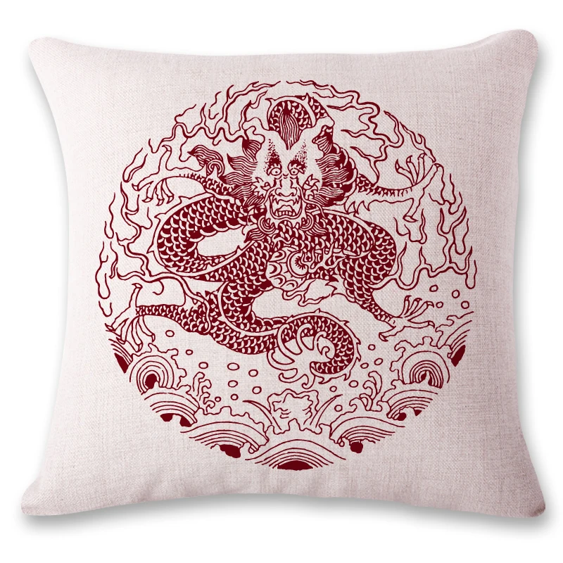 Льняной чехол для подушки в китайском стиле с рисунком дракона и феникса высокое