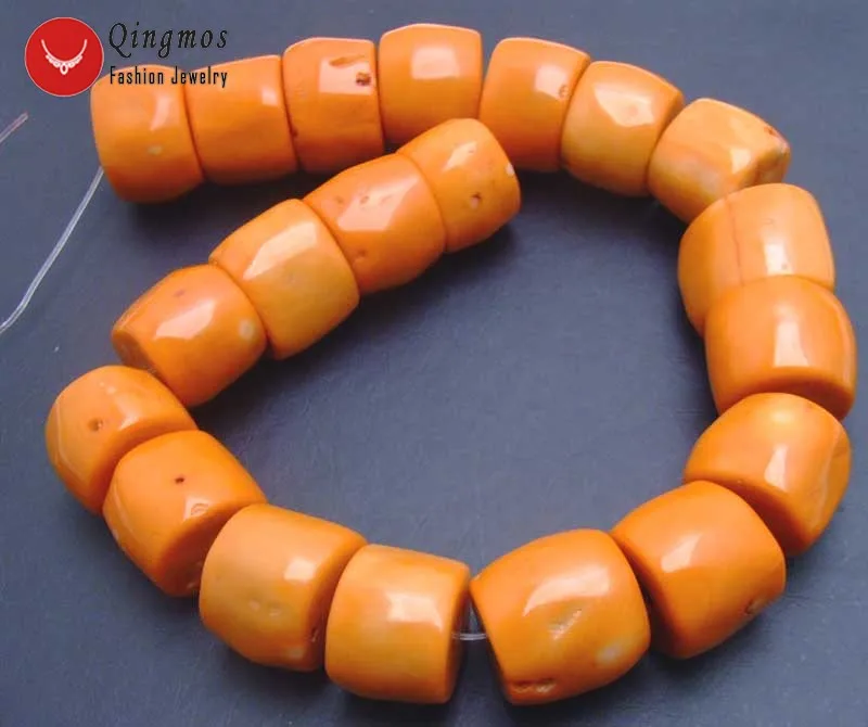 

Qingmos 30-35mm Coral Beads for Jewelry Makjing with High Quality Natural Orange Coral Column Knurl Loose Strand 15"-los533