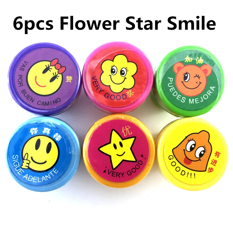 6pc flowerstar smile 6/10/12 дети мультфильм животных мультфильм печать штамп для учителей Детские Оригинальные Пластик резиновые самостоятельно покрывать краской Stampers игрушки - Цвет: 6pc flowerstar smile