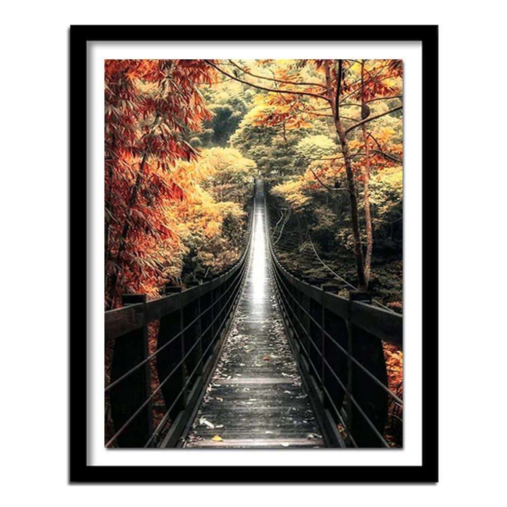 DIY Алмазная вышивка осенний мост в лесу 5D алмазная картина крестиком квадратные