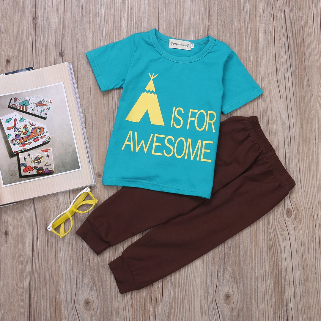Летняя одежда с надписью A для новорожденных мальчиков комплект одежды