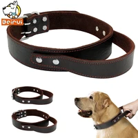 genuine leather dog collar durable real leather training collars for medium large dogs pets pitbull with quick control handle