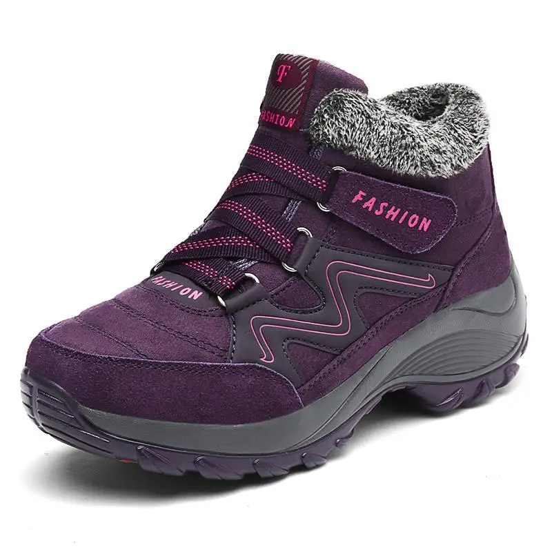 Thick soles Purple Брендовые зимние женские теплые ботинки; Водонепроницаемые замшевые женские теплые плюшевые ботильоны «красовки»; женская обувь; пикантные зимние ботинки на танкетке - Цвет: Thick soles Purple