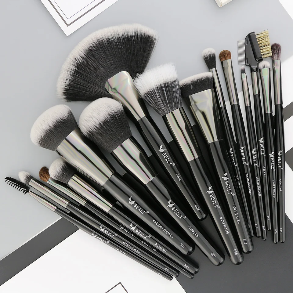 BEILI 15PCS Professional Makeup Brushes Set Soft Natural bristles Blending Eyebrow Eyeliner foundation Concealer big Powder | Красота и