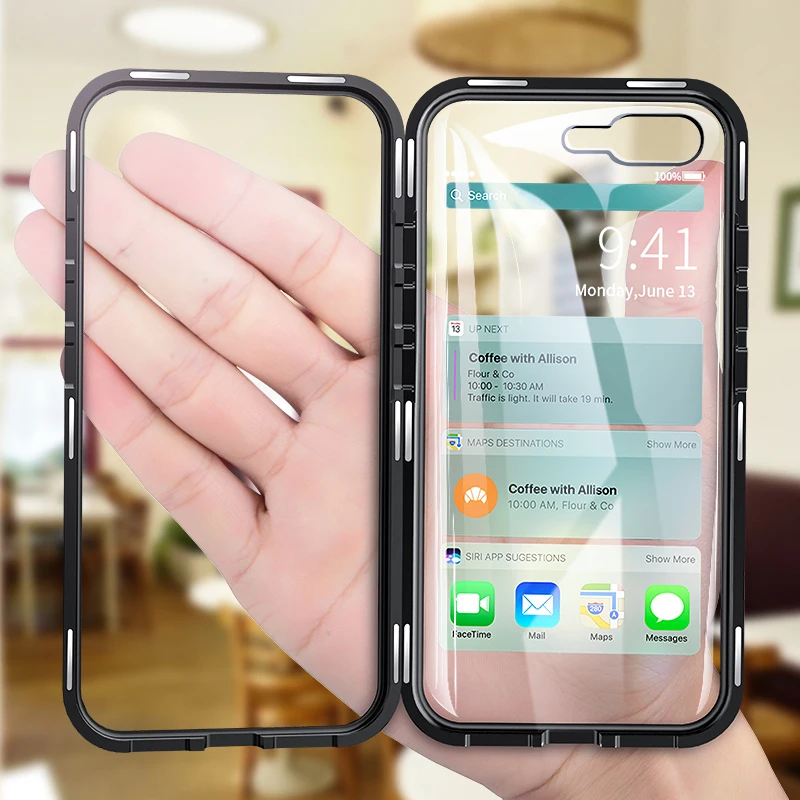 Магнитный чехол 360 для iPhone 7 6s Plus из закаленного стекла 8 X XS MAX XR | Мобильные