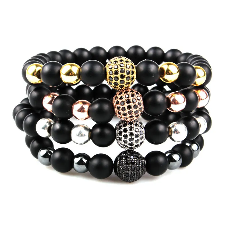 

Round Black CZ Zircon Pave Lava Bracelet Men Beads Bracelet Homme Dropshipping