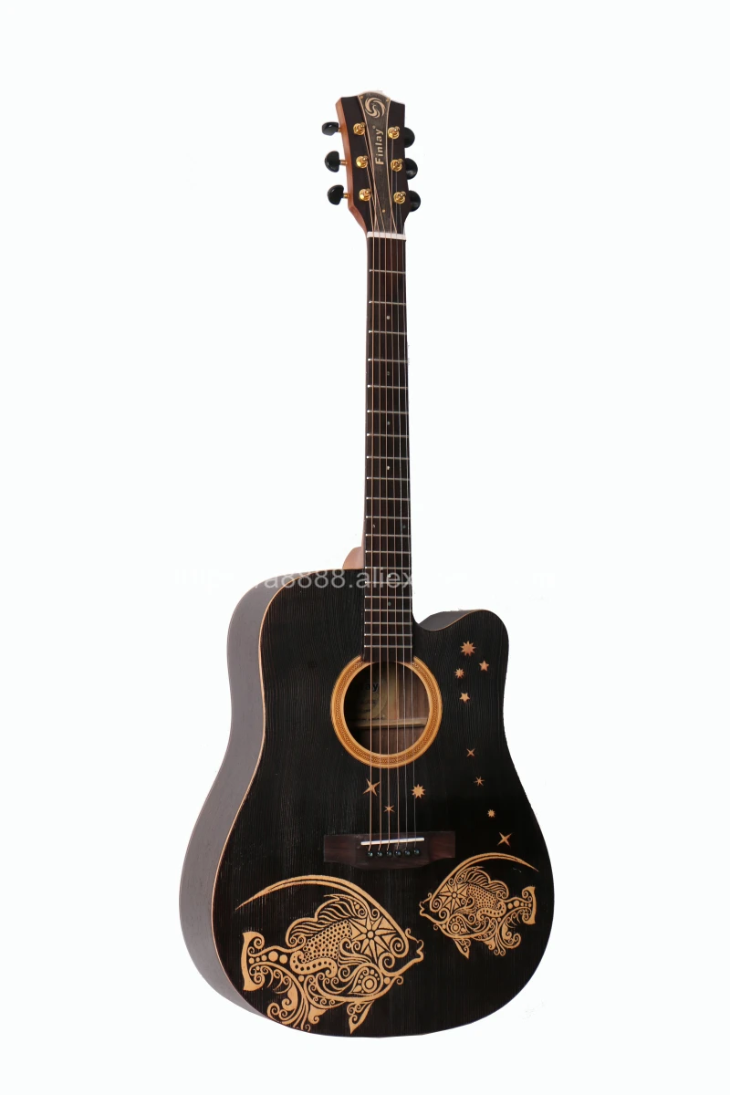 Finlay 41&quot Electric Guitar Solid Spruce Top/Rosewood Body Drawing carving Top guitars china With Hard case Pisces | Спорт и