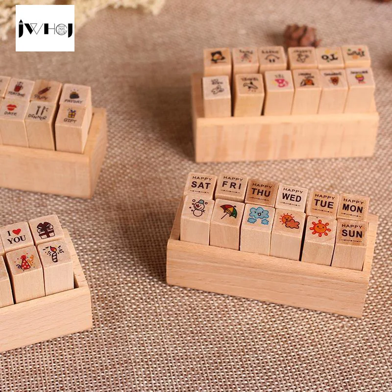 12 шт./компл. милый дневник мини деревянная коробка резиновые штампы Подарочная