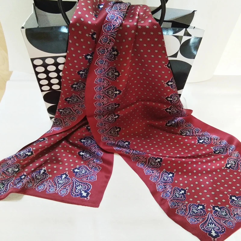 New Vintage 100% pure 12MM thick Silk Scarf Men Fashion paisley Flowers Pattern Print Double Layer Silk Satin Neckerchiefs #4052