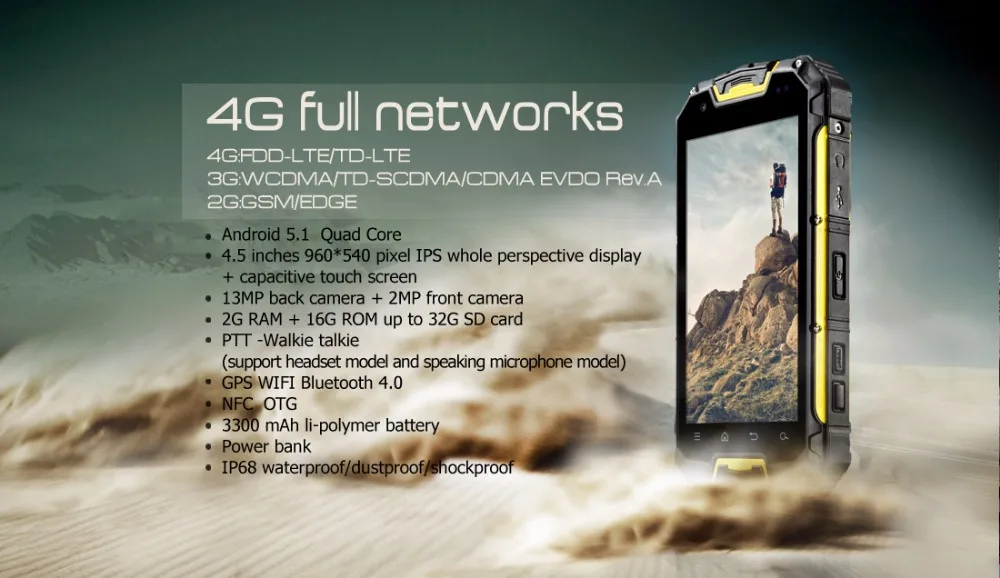 Оригинальный Snopow M5 4G LTE Walkie Talkie PTT смартфон MTK6735 2 ГБ 16 4 5 дюйма NFC OTG 13MP IP68