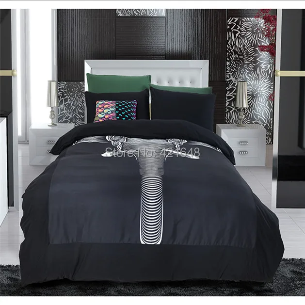 

3pcs/4pcs black creative elephant bedding set twin/full/queen size duvet cover Free shipping via Fedex