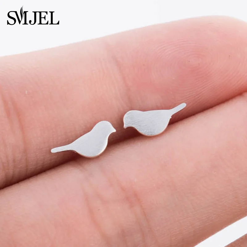 Женские серьги Птица SMJEL новые маленькие металлические серьги-гвоздики в виде