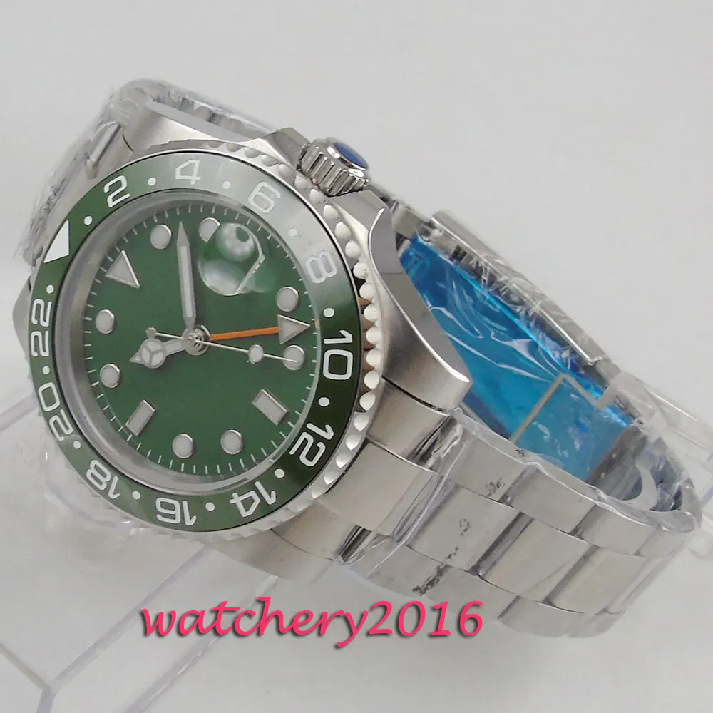 Новые 40 мм зеленый циферблат сапфировое стекло GMT светящаяся Дата Регулировка