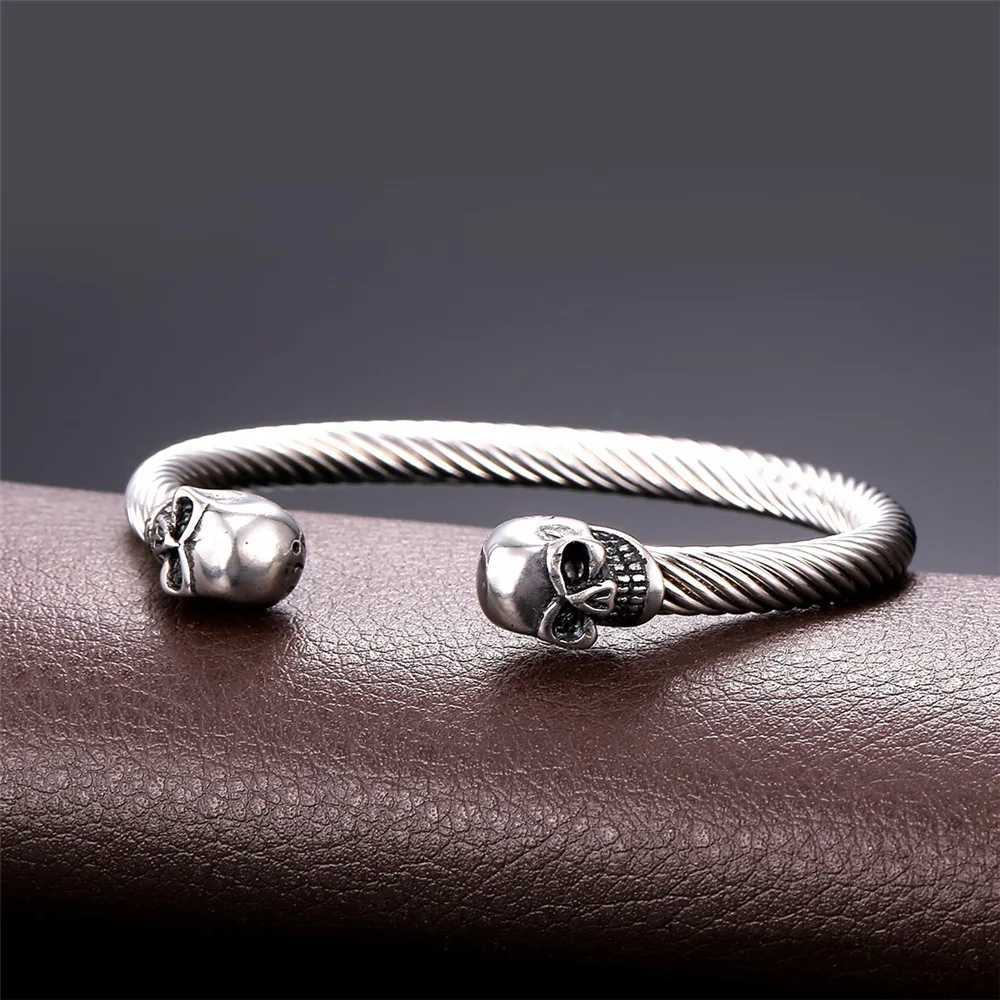 2016 готические украшения панк Череп нержавеющая сталь золотой цвет Открытый