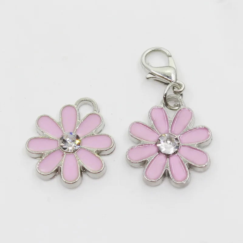 

New Arrival 20pcs/lot Light Pink Daisy Flower Dangle Charms Lobster Clasp DIY Bracelet Necklace Pendants Jewelry Hanging Charm