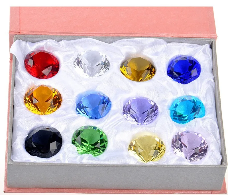 Free Shipping 12pcs/box 40mm mixed color multi-faceted Crystal Diamond Paperweight Wedding Decorations Centerpiece Brilliant | Дом и сад