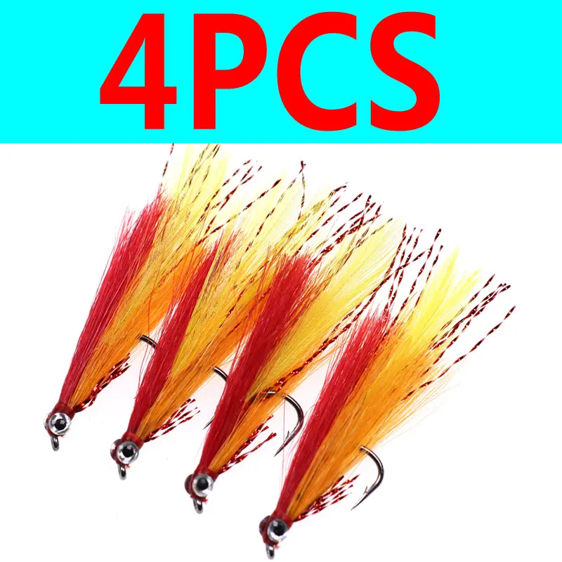 4PCS Bimoo 4 шт.#6 оранжевый и красный Стример Летать гольян приманка рыба искусственная форель нахлыстом приманка - Цвет: 4PCS