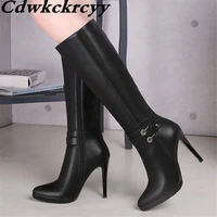 winter new pattern fashion belt buckle chivalry boots high cylinder sharp head fine heel long and tube shaped women boots 34 39