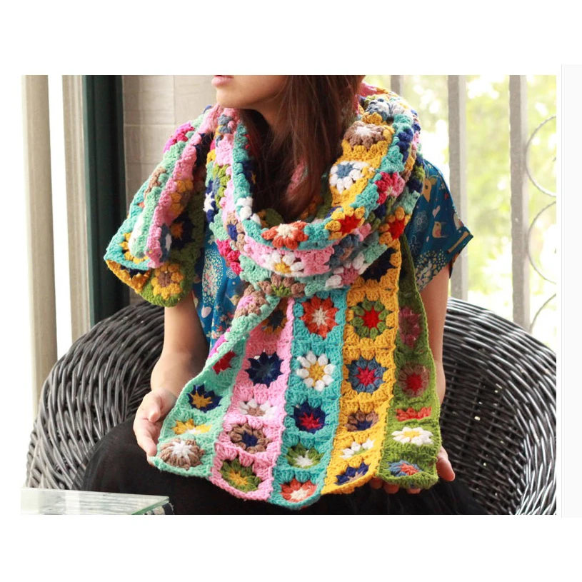 DIY Hand crocheted Birthday Gift to make retro Literary Woolen warm Flower scarf Shawl Carpet Table Mat | Дом и сад