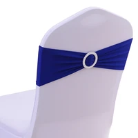 wholesalesretail 50 pieces royal blue chair elastic spandex chair bands with round plastic buckle wedding decoration cb 50 rb