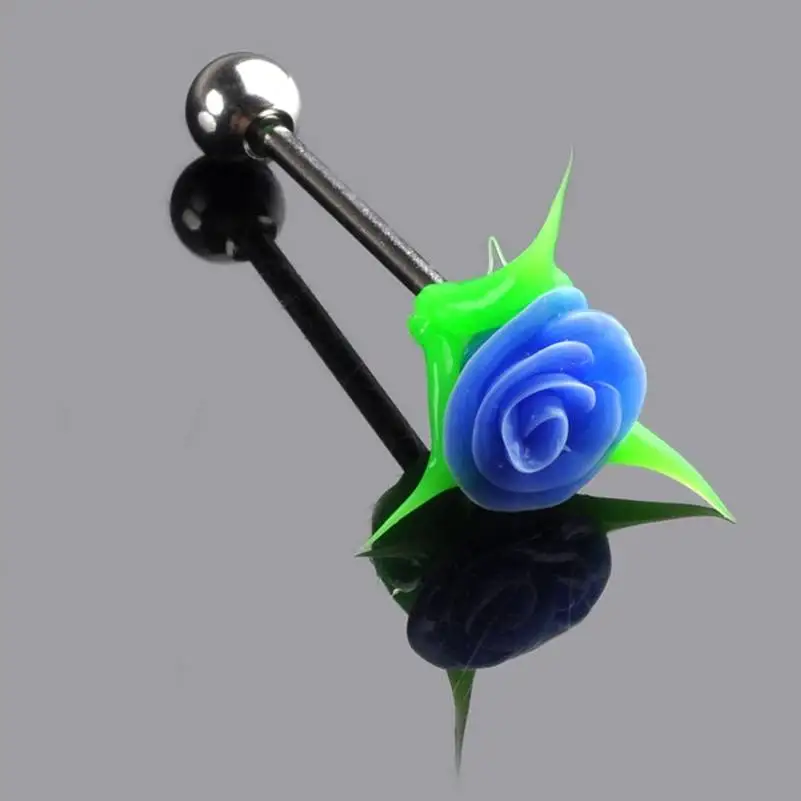 Силиконовые штанги для пирсинга с цветком розы 1 шт.|Украшения тела| |