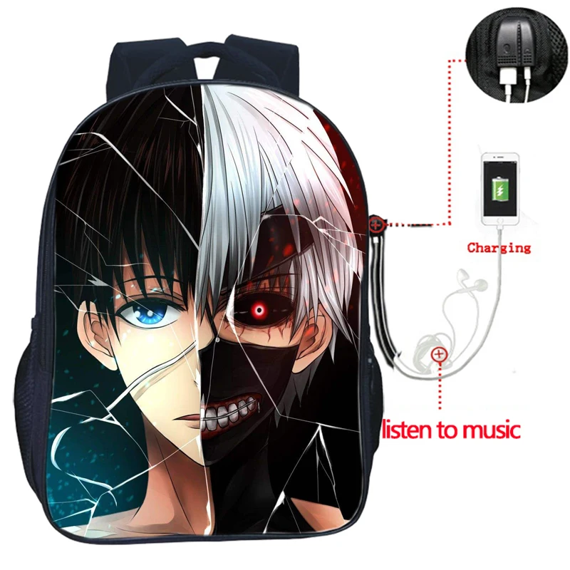 Высокое качество одежда с надписью «Tokyo Ghoul рюкзак USB зарядка рюкзак модные зарядка через usb рюкзак для учеников, мальчиков и девочек школьная сумка распылитель ранцевого типа для с - Цвет: 18