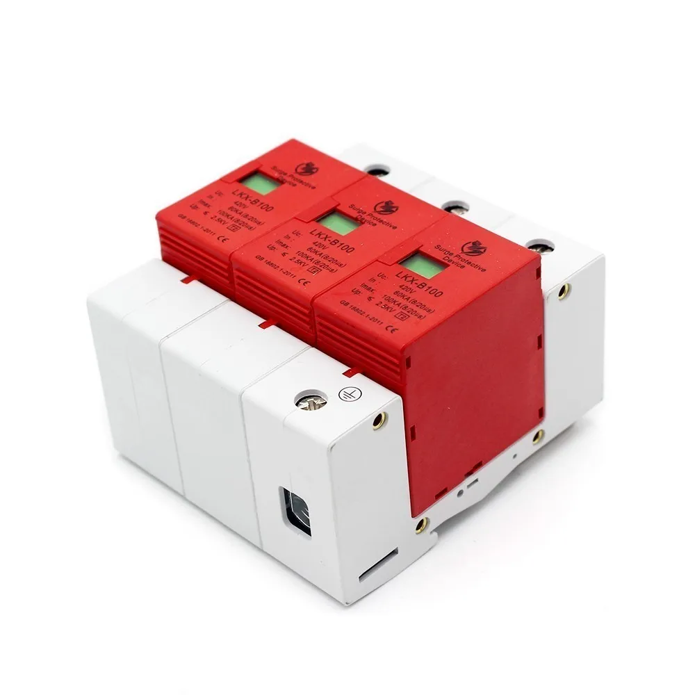 B100-3P 60KA ~ 100KA 385V AC 2P + N SPD дом Защита от перенапряжения Низковольтное устройство