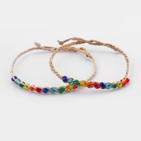 20pcs natural woven raffia colorful glass seed bead string braided friendship bracelet rainbow fine jewelry