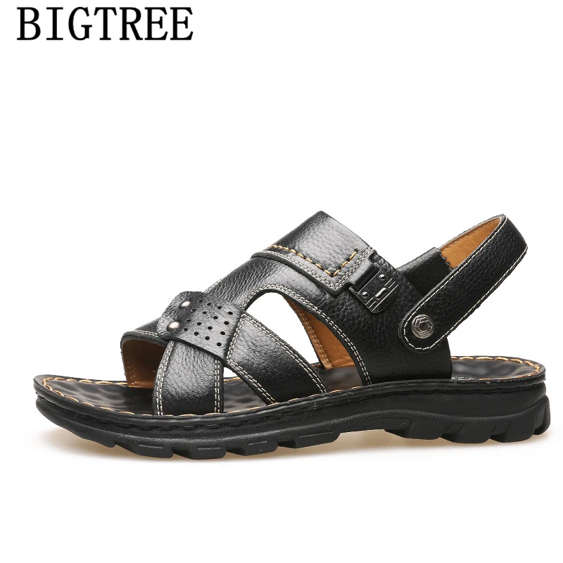 Пляжные сандалии мужские из натуральной кожи Летняя мужская обувь + hombre sepatu pria heren