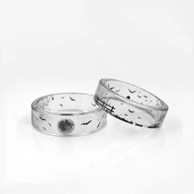 Мода ручной работы прозрачный летучая мышь и деревья смолы кольца пейзаж внутри