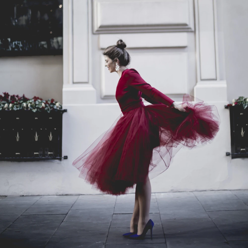 Burgundy Mid Tulle Tutu Skirts A-line Women Customized Colorful Womens Saia Slirt Skirt saia faldas | Женская одежда