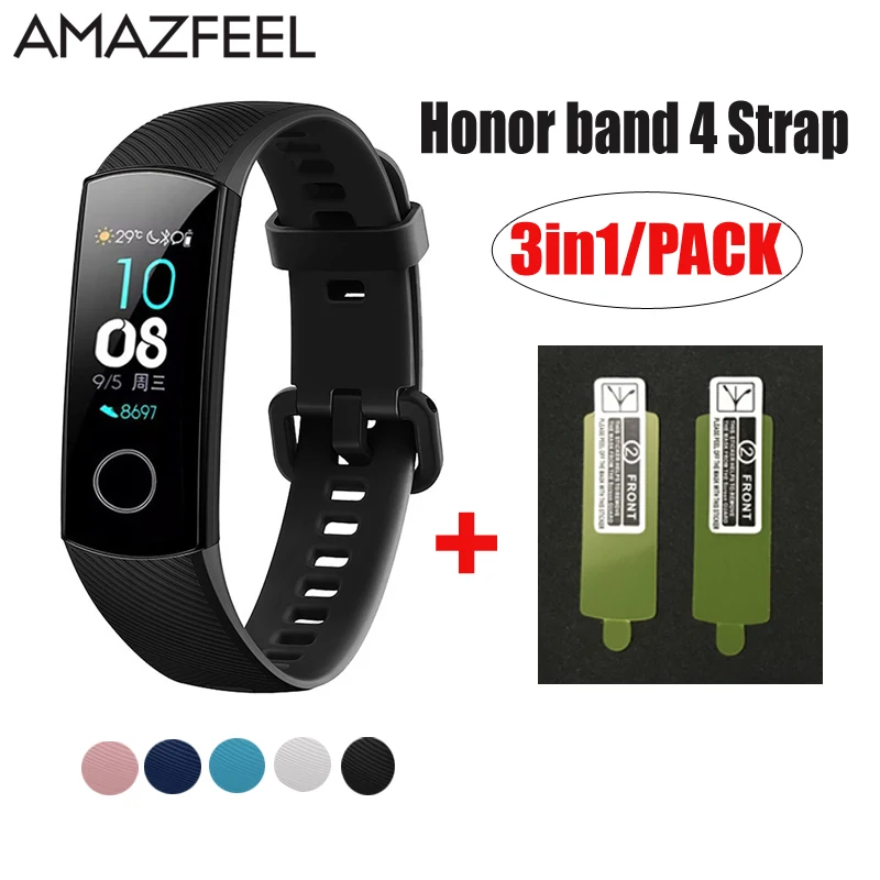 3 в 1/упаковка Honor Band 4 ремешок силиконовый браслет для оригинального huawei Honor Band 4 умный браслет на запястье huawei Band 4 пленка